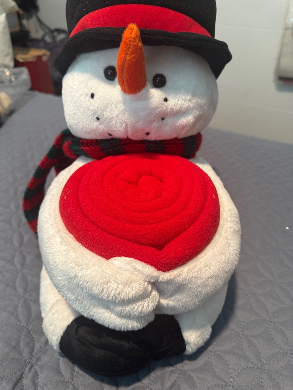 Festive Snowman Plush with Red Holiday Throw